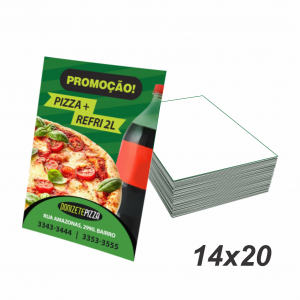 PANFLETOS 90G - 14X20 - FRENTE Couche Brilho 90g 14X20cm 4x4 (Colorido 2 lados).  Corte reto 