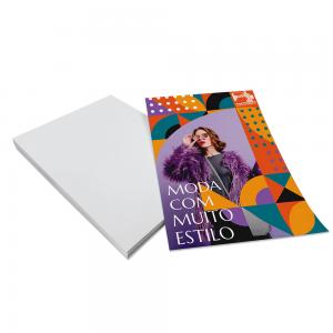 PANFLETOS 90G - 10x14 - FRENTE COUCHE 10X14 4X0 SEM REVESTIMENTO CORTE RETO 